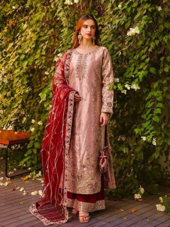 RICH LOOK FENDI SILK EMBROIDERY AND SEQUENCE WORK WITH RIVET MOTI WORK  TOP PALAZZO WITH DUPATTA  PEACH