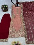 RICH LOOK FENDI SILK EMBROIDERY AND SEQUENCE WORK WITH RIVET MOTI WORK TOP PALAZZO WITH DUPATTA FESTIVE WEAR WHOLESALE PRICE ETHNIC GARMENT (4)