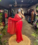 RICH LOOK GEORGETTE READY MADE LACE WORK SAREE WITH EMBROIDERY ZARI THREAD SEQUENCE WORK STITCHED BLOUSE AND WAIST BELT FESTIVE WEAR WHOLESALE PRICE ETHNIC GARMENT (9)