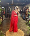 RICH LOOK GEORGETTE READY MADE LACE WORK SAREE WITH EMBROIDERY ZARI THREAD SEQUENCE WORK STITCHED BLOUSE AND WAIST BELT FESTIVE WEAR WHOLESALE PRICE ETHNIC GARMENT (9)