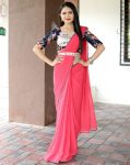 RICH LOOK GEORGETTE READY MADE LACE WORK SAREE WITH EMBROIDERY ZARI THREAD SEQUENCE WORK STITCHED BLOUSE AND WAIST BELT FESTIVE WEAR WHOLESALE PRICE ETHNIC GARMENT (9)