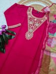 RICH LOOK VISCOSE CHANDERI SEQUENCE CODING EMBROIDERY WORK TOP BOTTOM WITH DUPATTA FESTIVE WEAR WHOLESALE PRICE ETHNIC GARMENT (7)