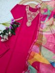 RICH LOOK VISCOSE CHANDERI SEQUENCE CODING EMBROIDERY WORK TOP BOTTOM WITH DUPATTA FESTIVE WEAR WHOLESALE PRICE ETHNIC GARMENT (7)