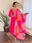 RICH LOOK VISCOSE CHANDERI SEQUENCE CODING EMBROIDERY WORK TOP BOTTOM WITH DUPATTA FESTIVE WEAR WHOLESALE PRICE ETHNIC GARMENT (7)