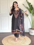 RICH LOOK VISCOSE CHNADERI EMBROIDERY WORK TOP BOTTOM WITH DUPATTA BLACK
