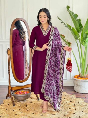 RICH LOOK VISCOSE SILK SEQUENCE CODING EMBROIDERY WORK TOP BOTTOM WITH DUPATTA WINE