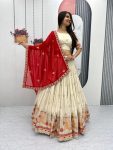 TRENDING BANARASI SILK EMBROIDERY THREAD & SEQUENCE WORK LEHENGA CHOLI WITH DUPATTA PARTY WEAR WHOLESALE PRICE ETHNIC GARMENT (3)