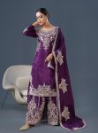 TRENDING CHINON SILK EMBROIDERY WORK TOP PALAZZO WITH DUPATTA WINE
