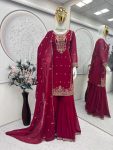 TRENDING GEORGETTE EMBROIDERY SEQUENCE WORK TOP SHARARA WITH DUPATTA PARTY WEAR WHOLESALE PRICE ETHNIC GARMENT (9)