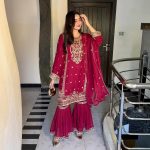 TRENDING GEORGETTE EMBROIDERY SEQUENCE WORK TOP SHARARA WITH DUPATTA PARTY WEAR WHOLESALE PRICE ETHNIC GARMENT (9)