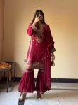 TRENDING GEORGETTE EMBROIDERY SEQUENCE WORK TOP SHARARA WITH DUPATTA PARTY WEAR WHOLESALE PRICE ETHNIC GARMENT (9)