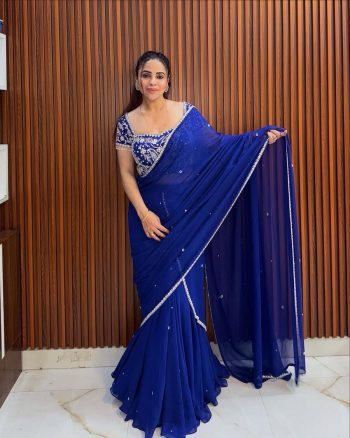 TRENDING GEORGETTE THREAD SEQUENCE WORK  LEHENGA SAREE WITH UNSTITCHED BLOUSE BLUE