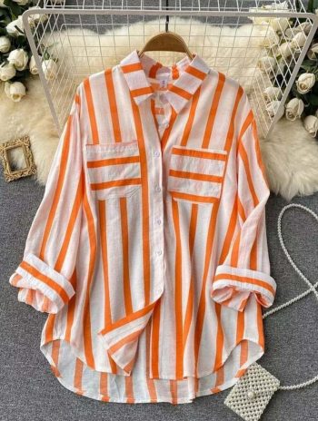 TRENDING RAYON DIGITAL PRINTED FULL SLEEVE TWO POCKET STYLE SHIRT  ORANGE