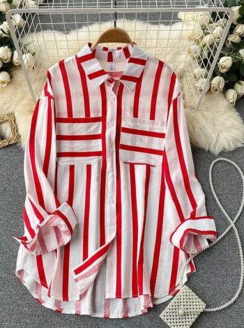 TRENDING RAYON DIGITAL PRINTED FULL SLEEVE TWO POCKET STYLE SHIRT  RED