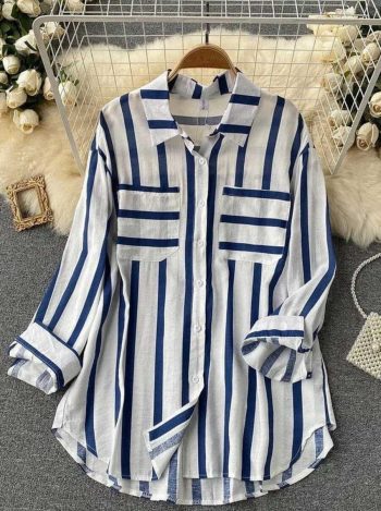TRENDING RAYON DIGITAL PRINTED FULL SLEEVE TWO POCKET STYLE SHIRT  NAVY BLUE