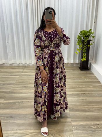 TRENDING RAYON FOIL PRINTED ONLY GOWN WINE