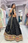 TRENDING ROMAN SILK EMBROIDERY ZARI SEQUENCE WORK LEHENGA CHOLI WITH DUPATTA PARTY WEAR WHOLESALE PRICE ETHNIC GARMENT (7)