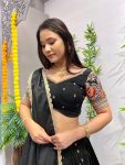 TRENDING ROMAN SILK EMBROIDERY ZARI SEQUENCE WORK LEHENGA CHOLI WITH DUPATTA PARTY WEAR WHOLESALE PRICE ETHNIC GARMENT (7)