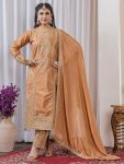 TRENDING SILK EMBROIDERY TOP PALAZZO WITH DUPATTA CHIKU