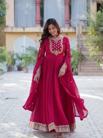 ATTRACTIVE BLOOMING GEORGETTE EMBROIDERY SEQUENCE WORK GOWN WITH DUPATTA RANI