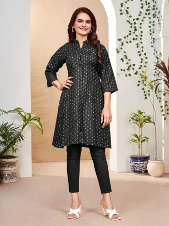ATTRACTIVE COTTON JACQUARD WORK ONLY KURTI BLACK