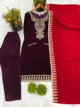 1ATTRACTIVE VISCOSE VELVET SEQUENCE EMBROIDERY WORK TOP BOTTOM WITH DUPATTA FESTIVE WEAR WHOLESALE PRICE ETHNIC GARMENT (8)