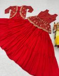 1DESIGNER BHANDEJ EMBROIDERY THREAD WORK PEPLUM STYLE TOP LEHENGA WITH KOTI PARTY WEAR WHOLESALE PRICE ETHNIC GARMENT (10)