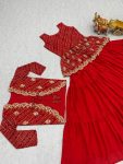 1DESIGNER BHANDEJ EMBROIDERY THREAD WORK PEPLUM STYLE TOP LEHENGA WITH KOTI PARTY WEAR WHOLESALE PRICE ETHNIC GARMENT (10)