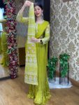 1DESIGNER CHINON EMBRODERY SEQUENCE WORK LEHENGA SAREE WITH BLOUSE AND EXTRA KALI AND WAIST BELT PARTY WEAR WHOLESALE PRICE ETHNIC GARMENT (10)
