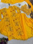 1DESIGNER CHINON EMBROIDERY BORDER WORK READY TO WEAR SAREE WITH STITCHED BLOUSE AND KOTI PARTY WEAR WHOLESALE PRICE ETHNIC GARMENT (23)