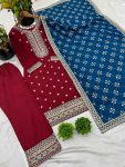 1DESIGNER CHINON SILK EMBROIDERY SEQUENCE WORK TOP PALAZZO WITH DUPATTA FESTIVE WEAR WHOLESALE PRICE ETHNIC GARMENT (19)