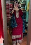 DESIGNER CHINON SILK EMBROIDERY SEQUENCE WORK  TOP PALAZZO WITH DUPATTA MAROON