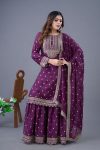 1DESIGNER CHINON SILK EMBROIDERY SEQUENCE WORK TOP SHARARA WITH DUPATTA FESTIVE WEAR WHOLESALE PRICE ETHNIC GARMENT (12)