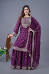 1DESIGNER CHINON SILK EMBROIDERY SEQUENCE WORK TOP SHARARA WITH DUPATTA FESTIVE WEAR WHOLESALE PRICE ETHNIC GARMENT (12)