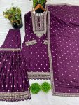 1DESIGNER CHINON SILK EMBROIDERY SEQUENCE WORK TOP SHARARA WITH DUPATTA FESTIVE WEAR WHOLESALE PRICE ETHNIC GARMENT (12)