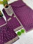 1DESIGNER CHINON SILK EMBROIDERY SEQUENCE WORK TOP SHARARA WITH DUPATTA FESTIVE WEAR WHOLESALE PRICE ETHNIC GARMENT (12)