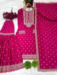 1DESIGNER CHINON SILK EMBROIDERY SEQUENCE WORK TOP SHARARA WITH DUPATTA FESTIVE WEAR WHOLESALE PRICE ETHNIC GARMENT (13)