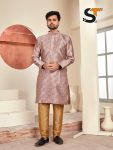 1DESIGNER JACQUARD PRINTED AND LACE WORK MEN’S KURTA PAYJAMA FESTIVE WEAR WHOLESALE PRICE ETHNIC GARMENT (5)