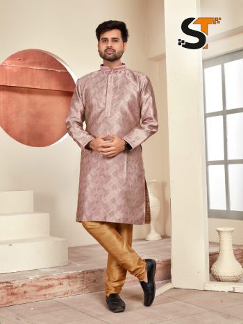 DESIGNER JACQUARD PRINTED AND LACE WORK MEN'S KURTA PAYJAMA LAVENDER
