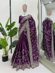 1DESIGNER JAPAN SATIN SILK THREAD WITH SEQUENCE WORK SAREE WITH UNSTITCHED BLOUSE (7)