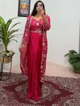 1FANCY CHINON SILK PLAIN READY TO WEAR SAREE WITH EMBROIDERY SEQUENCE WOTK STITCHED BLOUSE AND KOTI PARTY WEAR WHOLESALE PRICE ETHNIC GARMENT (16)