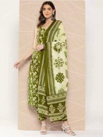 FANCY COTTON BLEND DIGITAL PRINTED TOP BOTTOM WITH DUPATTA GREEN