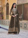 1FANCY FAUX GEORGETTE EMBROIDERY WORK TOP BOTTOM WITH DUPATTA FESTIVE WEAR WHOLESALE PRICE ETHNIC GARMENT (9)