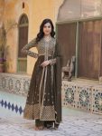 1FANCY FAUX GEORGETTE EMBROIDERY WORK TOP BOTTOM WITH DUPATTA FESTIVE WEAR WHOLESALE PRICE ETHNIC GARMENT (9)