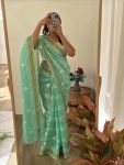 1FANCY LINEN CHANDERI GOLD PURE ZARI PATTA WITH EMBROIDERY BUTTI WORK SAREE WITH UNSTITCHED BLOUSE FESTIVE WEAR WHOLESALE PRICE ETHNIC GARMENT (17)