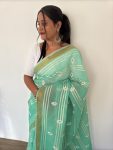 1FANCY LINEN CHANDERI GOLD PURE ZARI PATTA WITH EMBROIDERY BUTTI WORK SAREE WITH UNSTITCHED BLOUSE FESTIVE WEAR WHOLESALE PRICE ETHNIC GARMENT (17)