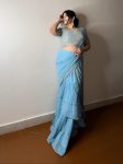 FANCY MONO BANGLORI SILK MULTI THREAD EMBROIDERY WITH SEQUENCE WORK LEHENGA SAREE WITH STITCHED BLOUSE  SKY