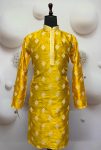 FANCY MONO SILK EMBROIDERY SEQUENCE WORK MEN'S KURTA PAYJAMA YELLOW