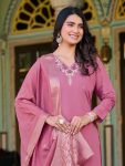 1FANCY ROMAN SILK EMBROIDERY WORK TOP BOTTOM WITH DUPATTA FESTIVE WEAR WHOLESALE PRICE ETHNIC GARMENT (22)