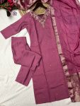 1FANCY ROMAN SILK EMBROIDERY WORK TOP BOTTOM WITH DUPATTA FESTIVE WEAR WHOLESALE PRICE ETHNIC GARMENT (22)